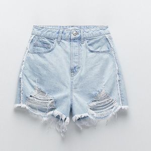 Zara High Rise Frayed Denim Shorts
